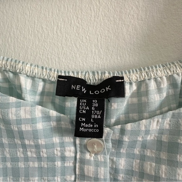 (NWT)  New Look button up tea cute blouse in mint plaid - Picture 6 of 10